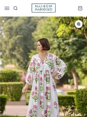 Maison Martin Margiela White Maxi Dress with Pink Floral Print
